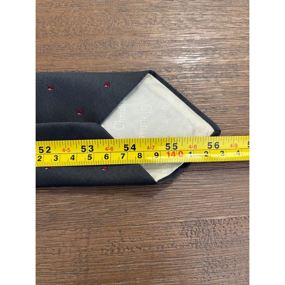 Vintage Christian Dior Monsieur Tie Charcoal Gray Red Pin Dot Silk Blend Italy - Picture 5 of 5